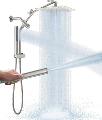 Veken all-metal 10-inch square showerhead provides wide rain coverage for a luxurious shower