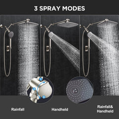Veken rain and massage modes on the handheld unit for targeted cleansing