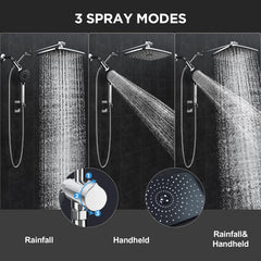 Veken rainfall shower head with handheld offers versatile spray options.