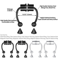 VELCARE fake nose ring black clip-on closeup showing secure non-piercing option.