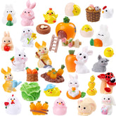Vellibring Easter bunny figurine: lifelike mini sculpture for dollhouses and fairy gardens