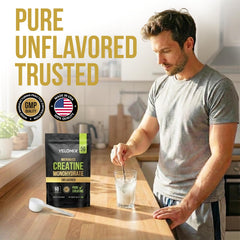 Scoop shows 5 g measure for consistent servings of VELOMIX creatine