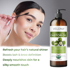 Velona castor oil used for hair care and scalp conditioning.