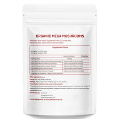 VELOTO Organic Mega Mushroom Powder Blend label close-up shows the 10-in-1 formula.