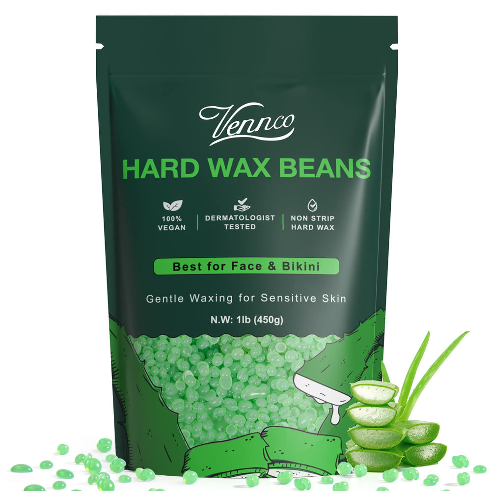 VENNCO hard wax beads for face application enable precise at home waxing with soothing aloe