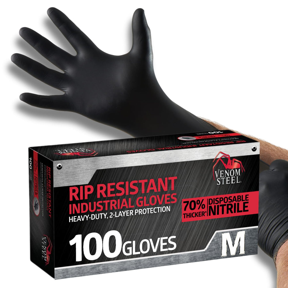 Venom Steel nitrile gloves with textured grip for secure handling.