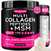 Venture Pal Multi Collagen Powder bottle with scoop, unflavored formula for skin and joint support.