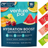 Venture Pal sugar-free electrolyte sticks dissolving in water for quick on-the-go hydration.