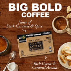 Organic certifications on Vermont Coffee Company label signal trusted standards.