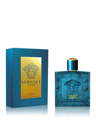 Close-up of Versace Eros Parfum bottle cap with luxury detailing.