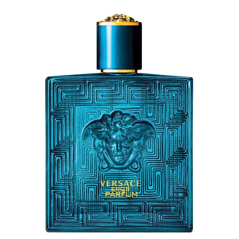 Versace Eros Parfum bottle front view for bold evening wear.