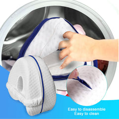 Vertdens leg pillow in travel scenario fits into an airplane seat for comfort.