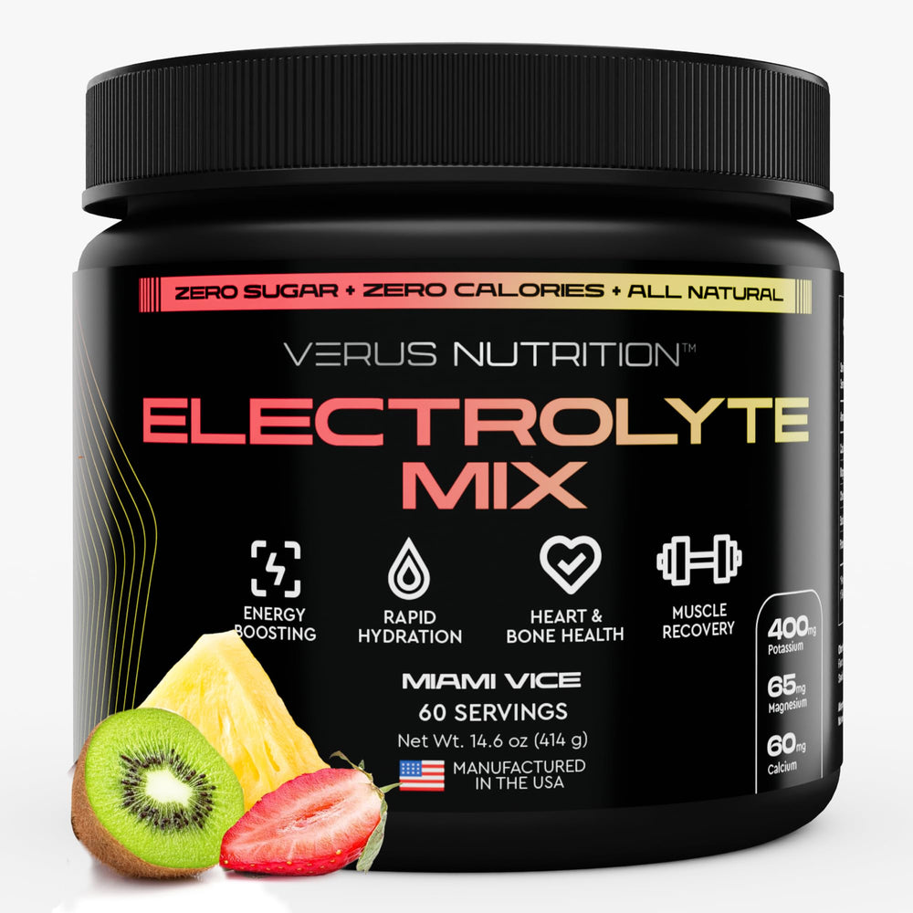VERUS NUTRITION Miami Vice bottle pour demonstrates quick hydration on the go.