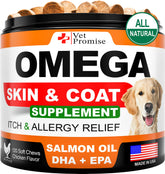 Vet Promise Omega-3 dog bottle pour; easy administration for a healthier coat.