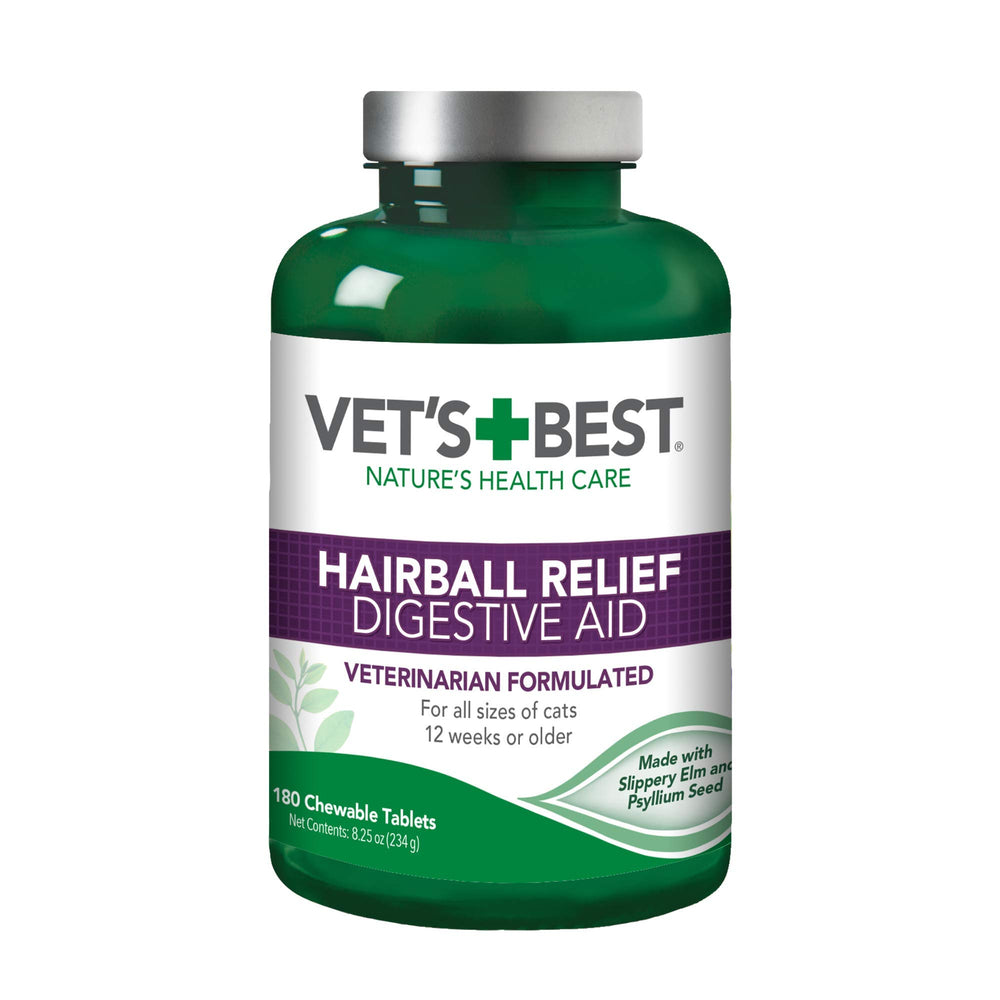 Vet's Best Cat Hairball Relief bottle with chicken chews for easy daily dosing