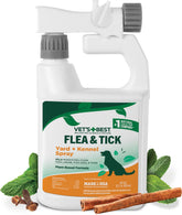 Vet's Best yard and kennel spray on lawn, protecting outdoor spaces from fleas and ticks.