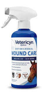 Vetericyn Plus Horse Wound Care Spray flushing a wound for clean healing
