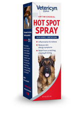 Label and packaging of Vetericyn Plus hot spot spray highlighting safe, non-toxic formula