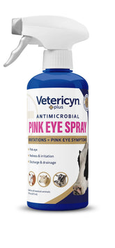Vetericyn Plus Pink Eye Spray bottle applied to cow eye for conjunctivitis relief