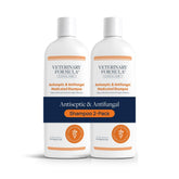 Veterinary Formula Clinical Care antiseptic shampoo bottle shown for gentle pet cleansing.
