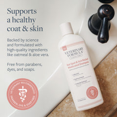 Lather action showing Veterinary Formula Clinical Care soothing itching.