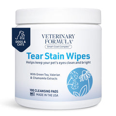 Veterinary Formula Smart Coat Eye + Face Wipes pack close-up for gentle eye-area care.