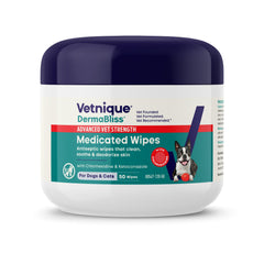 Vetnique Dermabliss wipes with chlorhexidine 2% for skin care.