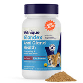 Vetnique Glandex powder sprinkled on dog food to support digestion.