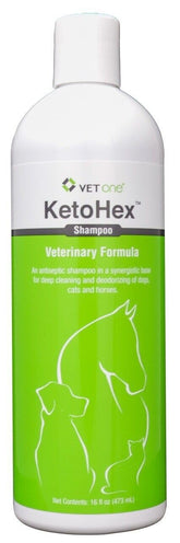 Vet One KetoHex shampoo bottle ready for pet cleansing and itch relief.