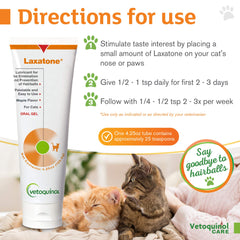 Cat enjoying maple-flavored Laxatone gel for palatable hairball support