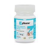 Vetoquinol Zylkene capsules in bottle for daily pet calming support.
