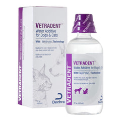Vetradent water additive dose-measure shows precise dosing for dogs and cats.