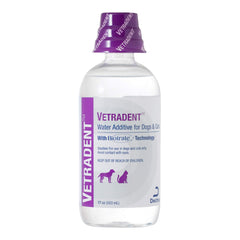 Vetradent water additive packaging highlights labeling and the VOHC seal.