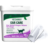Vets Best Ear Relief Finger Wipes packaging for quick, convenient ear cleaning.
