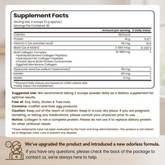 VEV Multi Collagen Powder label highlights vitamin C, biotin, and hyaluronic acid for hair and skin support.