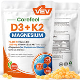 VEV Vitamin D3 K2 10,000 IU softgels bottle demonstrates convenient daily energy support.