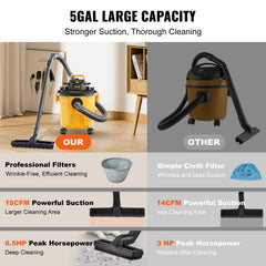 VEVOR 6HP peak power boosts suction for tough debris and spills.