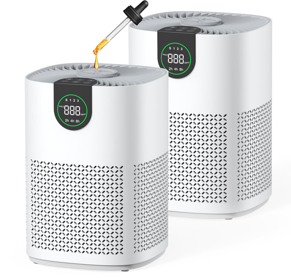 VEWIOR air purifier in the living room showing 360° intake for refreshed air