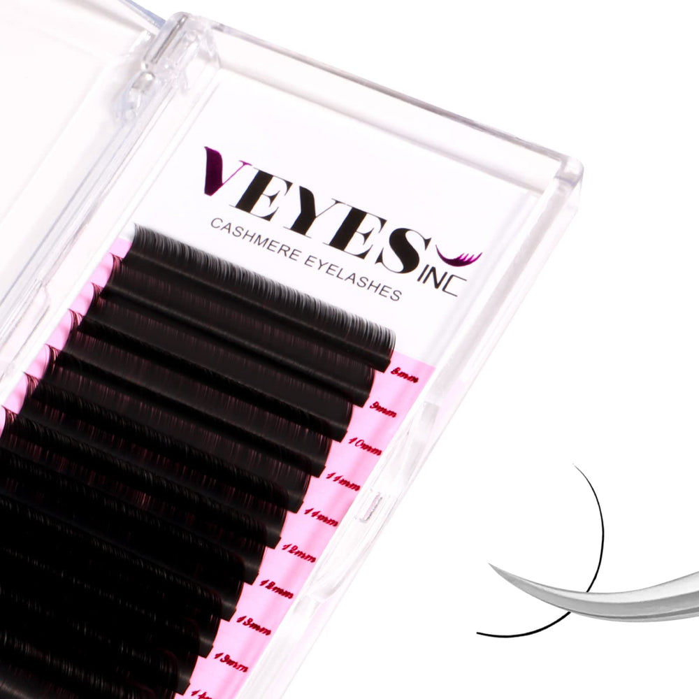 VEYES INC cashmere lash extensions tray with 0.05 thickness and CC curl for natural volume.