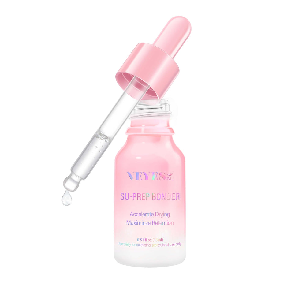 VEYES INC Super Lash Bonder bottle closeup shows quick hold and reduced fumes.