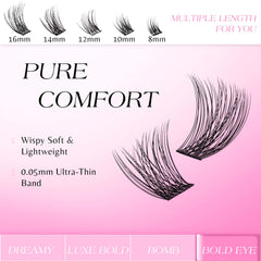 VEYESBEAUTY applying bond and clusters under lashes for easy DIY look.