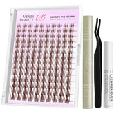 VEYESBEAUTY lash clusters tray closeup with soft wispy fibers for natural volume.