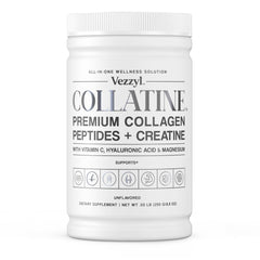 Vezzyl Collatine bottle front highlighting premium packaging for skin and joint support.