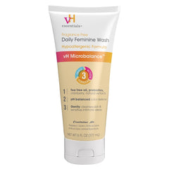 VH Essentials Daily Feminine Wash bottle 6oz showing clean, fragrance-free design for gentle daily cleansing.