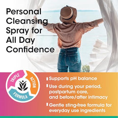 vh essentials Personal Cleansing Spray demonstrates easy upside-down application for targeted cleansing.