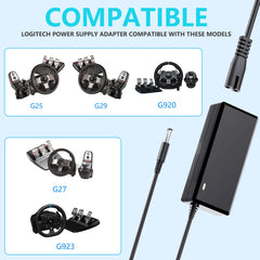 vhbw Logitech G29 power supply cable-length detail highlights 3 m cable for flexible placement.