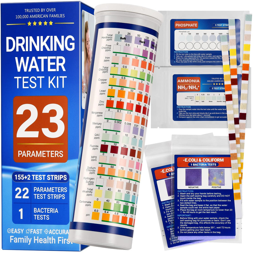 VibeEsece 23-in-1 kit box for all-in-one home water testing convenience.