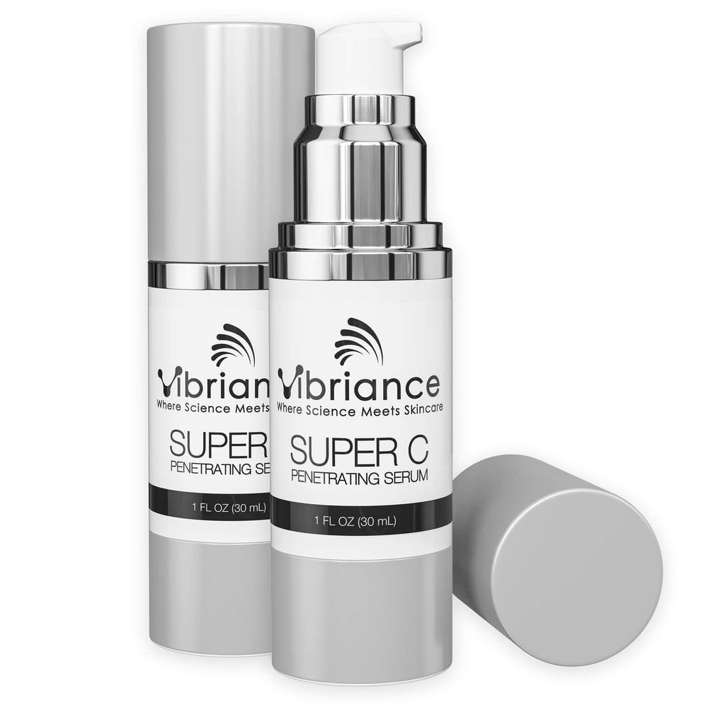 Vibriance Super C Serum bottle closeup highlighting hydration for mature skin