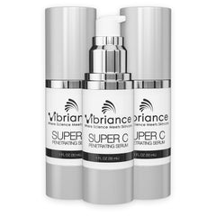 Vibriance Super C Serum bottle closeup shows brightening formula