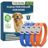 VICSOM dog flea and tick collar 4-pack in blue and orange for long-lasting pest prevention.
